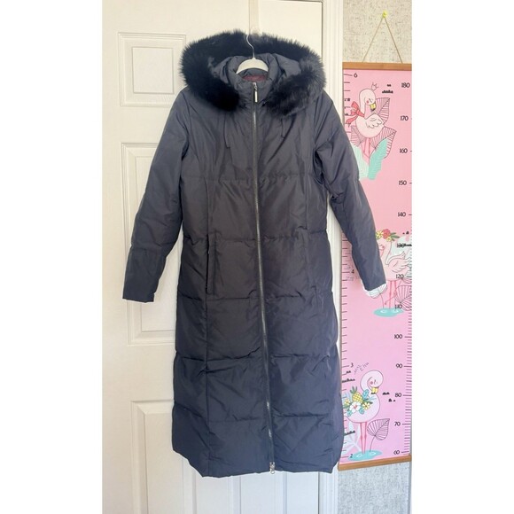 Dana Buchman Long Winter Parks Coat Puffer Black Nylon Down Feather Fur Trim M - Picture 1 of 10